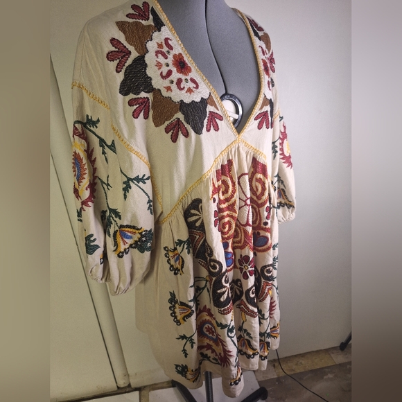 Zara Multicolor Embroidered Linen Mini Floral Dress. Size Med - Picture 2 of 8